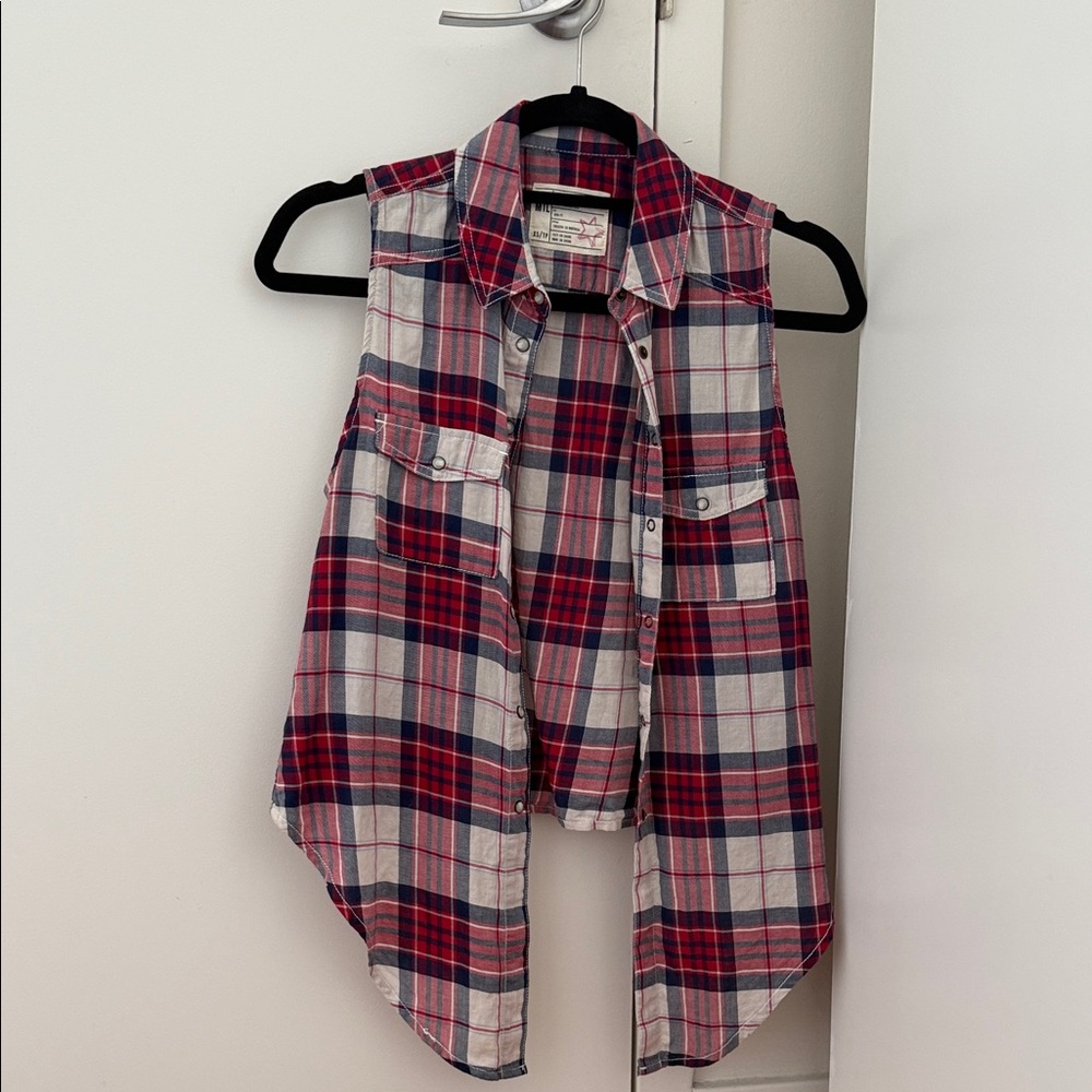 Garage Red and Blue Plaid Sleeveless Shirt